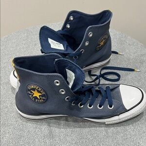 Converse Blue High-Tops with Yellow Accents